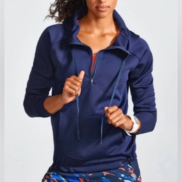 Athleta Women’s  Anorak Atmosphere Half Zip Pullover Hoodie in Navy Size L - Picture 1 of 14
